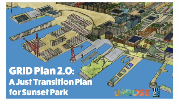 A hand drawn image of the industrial waterfront in Sunset Park